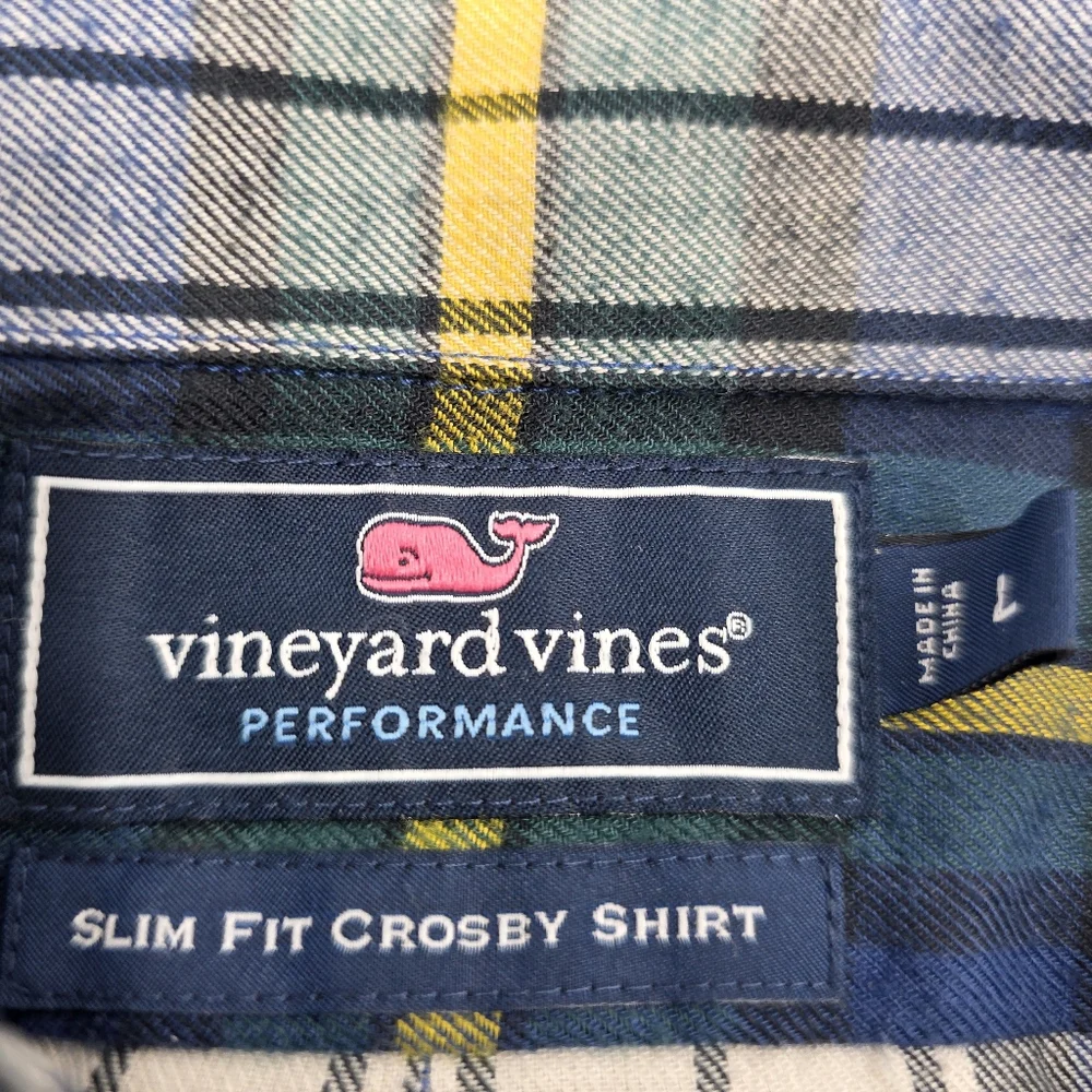 Vineyard Vines Performance Slim Fit Crosby Shirt Men's‎ L Plaid Flannel Green.